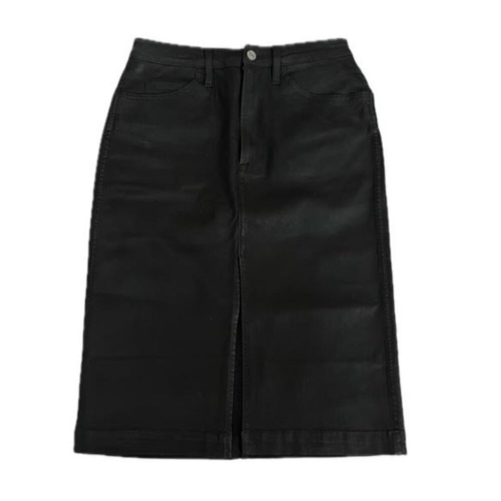 Frame Denim Coated Noir Pencil Skirt with Slit - Picture 6 of 8